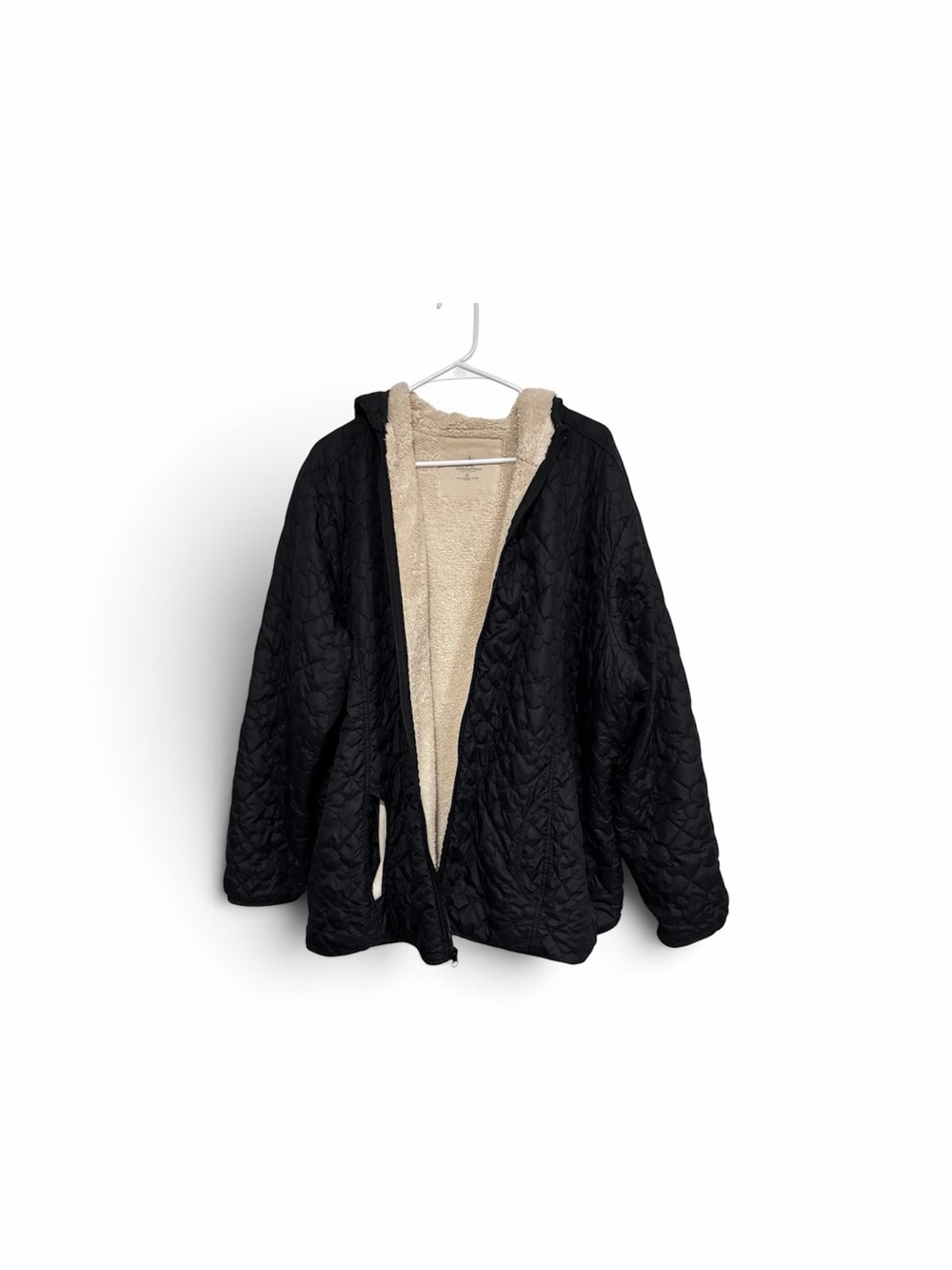 Disney Parks Quilted Mickey Mouse Hooded Black Jacket with Cream Sherpa Lining